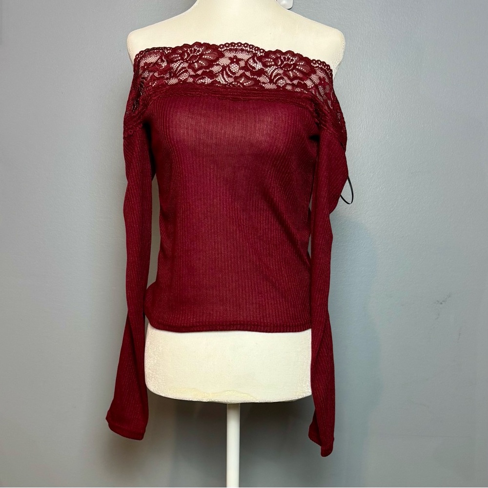 H&M Burgundy Lace Detail Top